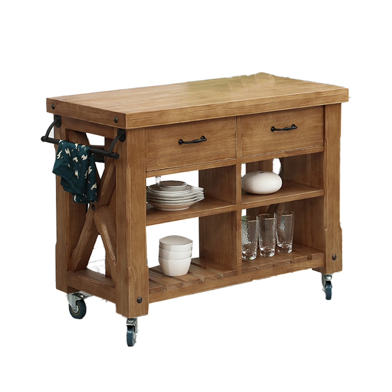 Modern Solid Wood Rectangle Kitchen Island Cart with Casters
