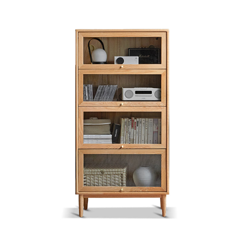 Modern Oak Finished Glass Door Sideboard in Natural with Lights