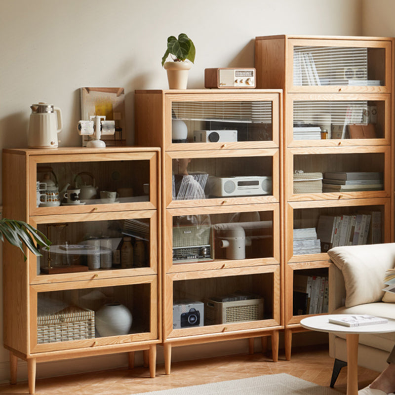 Modern Oak Finished Glass Door Sideboard in Natural with Lights