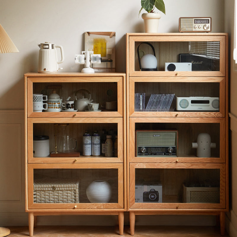 Modern Oak Finished Glass Door Sideboard in Natural with Lights