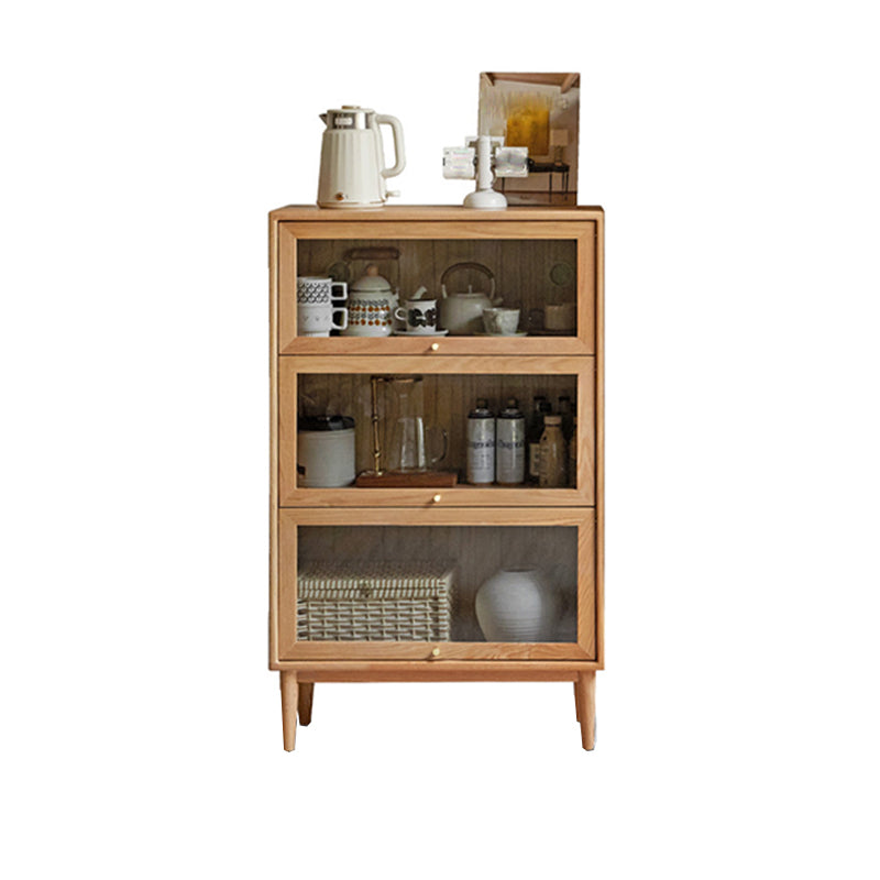 Modern Oak Finished Glass Door Sideboard in Natural with Lights