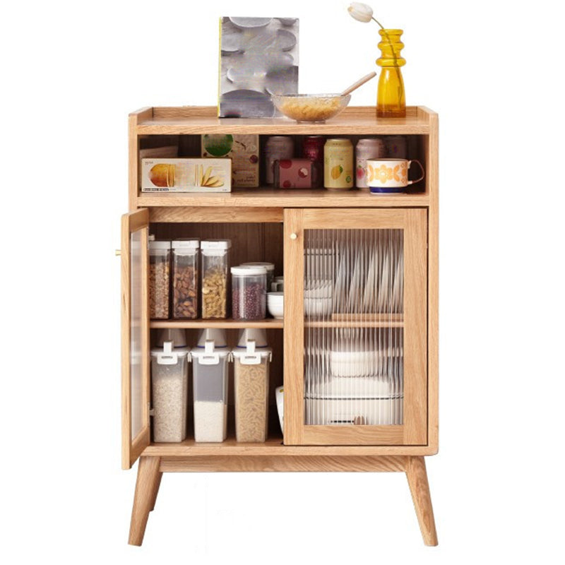 Solid Wood Dining Server Modern Style Glass Door with Open Storage