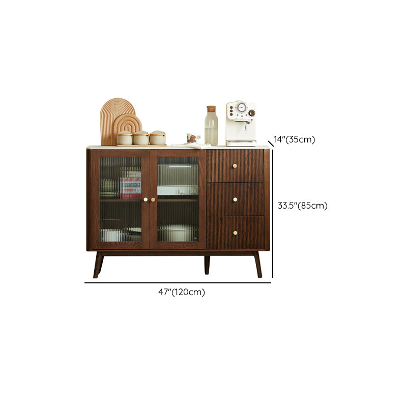 Cherry Wood Sideboard Modern Stone Top with Glass Door in Espresso