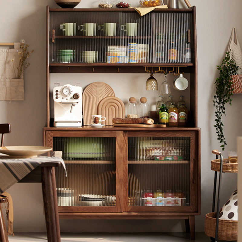 Modern Style Espresso Sideboard Solid Wood with Sliding Door