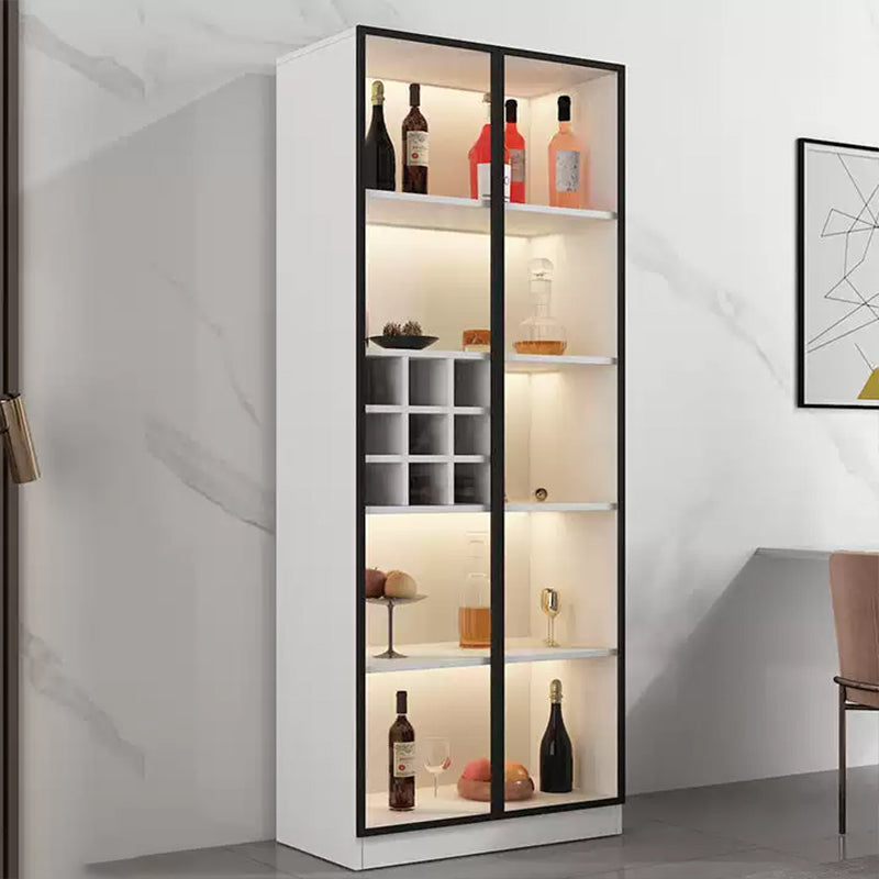 Modern Living Room Floor Cabinet Wood Multi-shelf with Glass Doors