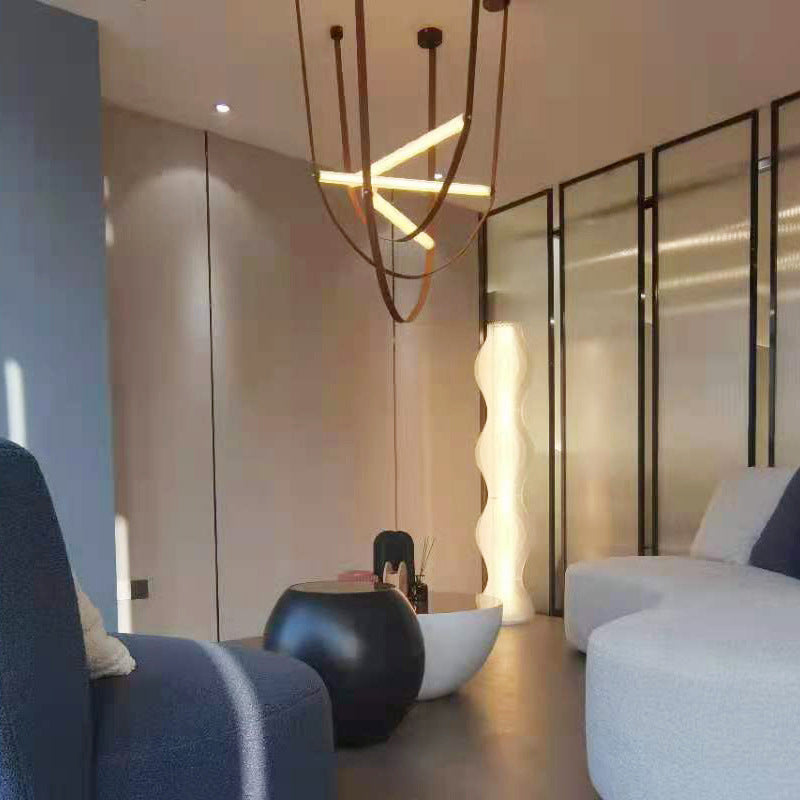 Modern Leather LED Hanging Pendant Lights in Brown for Dining Room