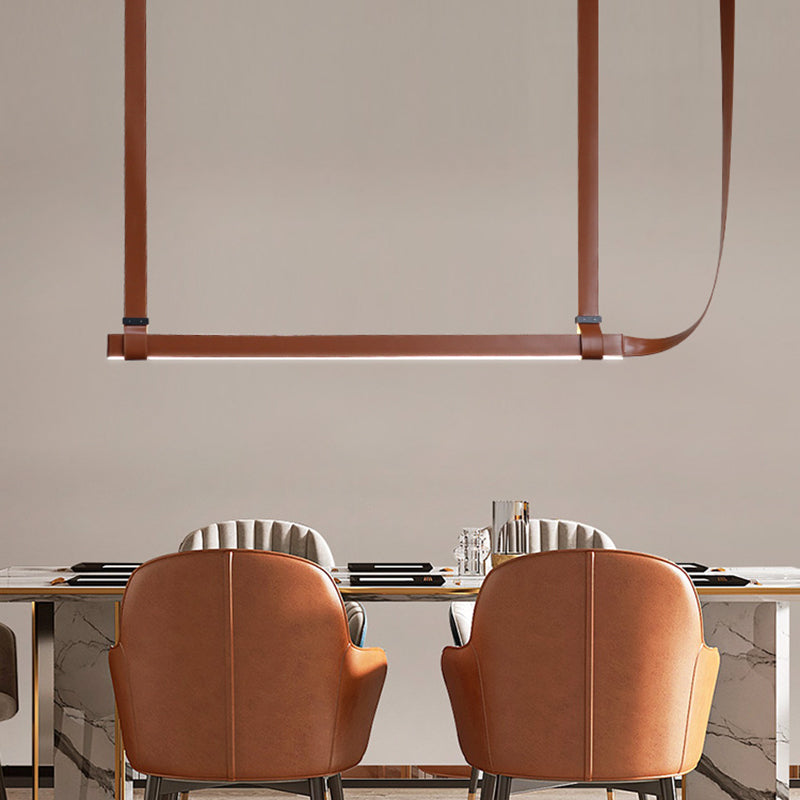 Contemporary Leather LED Hanging Pendant Lights in Brown for Dining Room