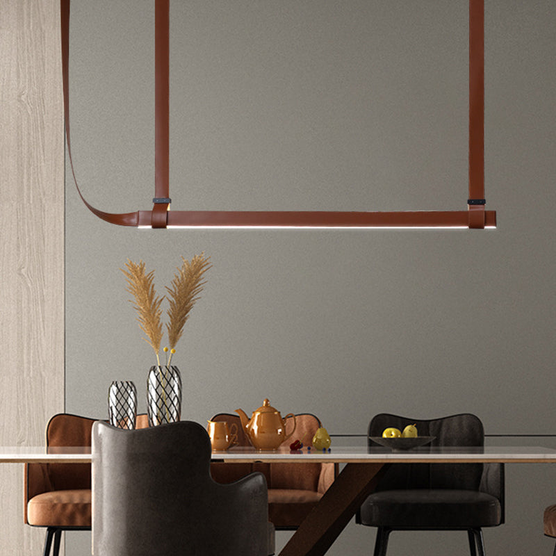 Contemporary Leather LED Hanging Pendant Lights in Brown for Dining Room