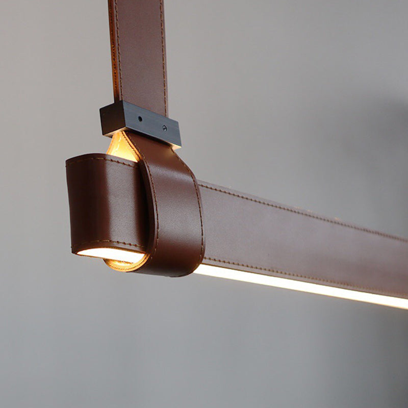 Contemporary Leather LED Hanging Pendant Lights in Brown for Dining Room