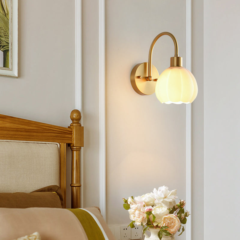Modern Style Wall Mount Light 1-Light Copper with Glass Shade for Bedroom