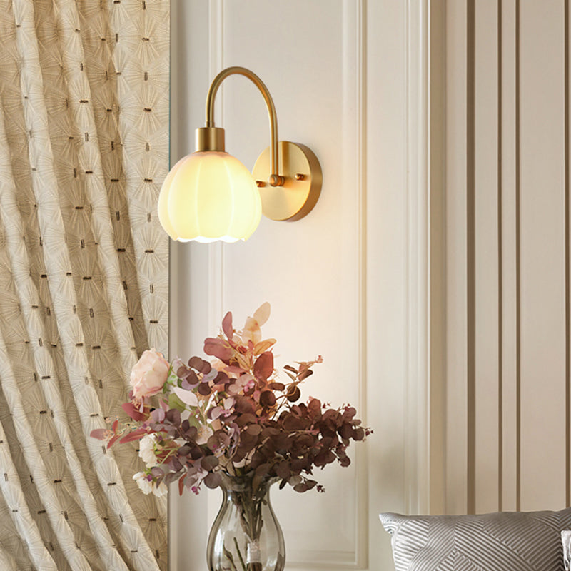 Modern Style Wall Mount Light 1-Light Copper with Glass Shade for Bedroom