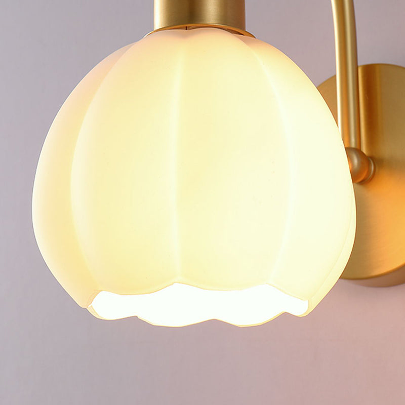 Modern Style Wall Mount Light 1-Light Copper with Glass Shade for Bedroom