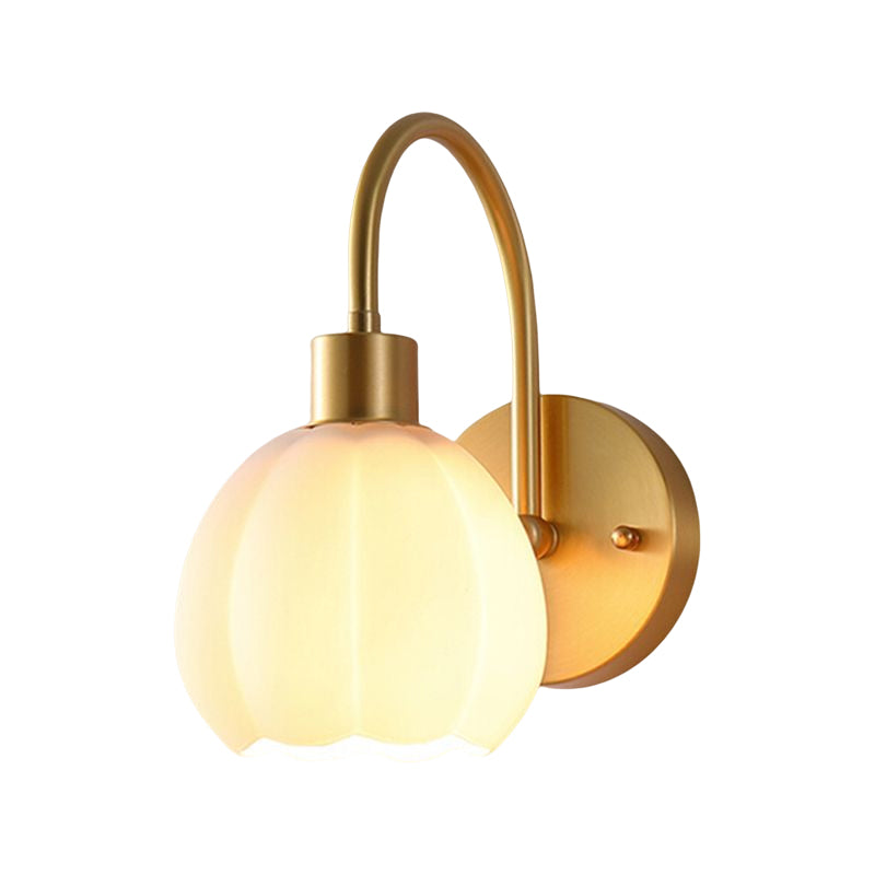 Modern Style Wall Mount Light 1-Light Copper with Glass Shade for Bedroom