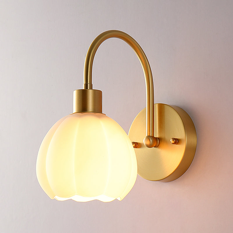 Modern Style Wall Mount Light 1-Light Copper with Glass Shade for Bedroom