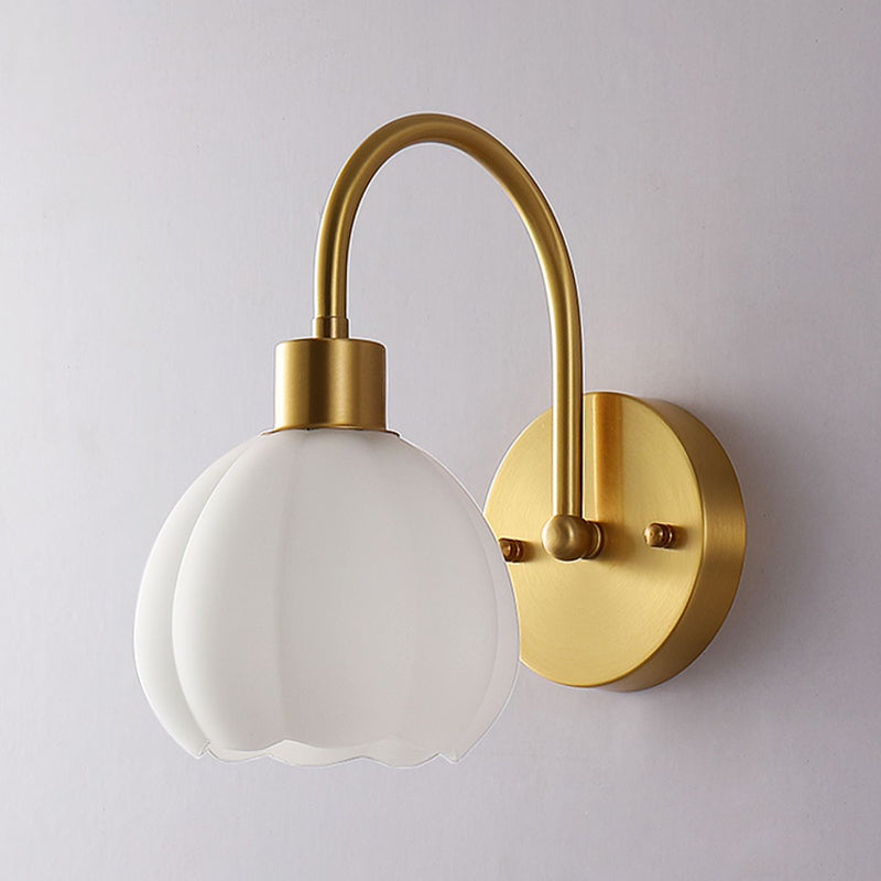 Modern Style Wall Mount Light 1-Light Copper with Glass Shade for Bedroom
