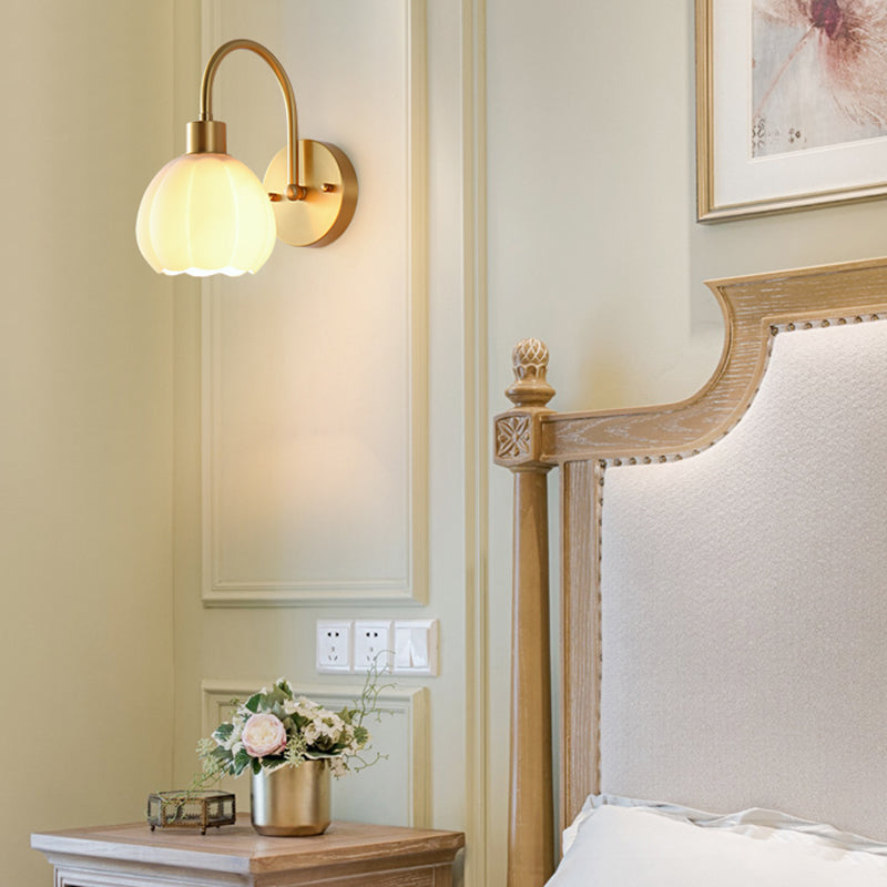 Modern Style Wall Mount Light 1-Light Copper with Glass Shade for Bedroom