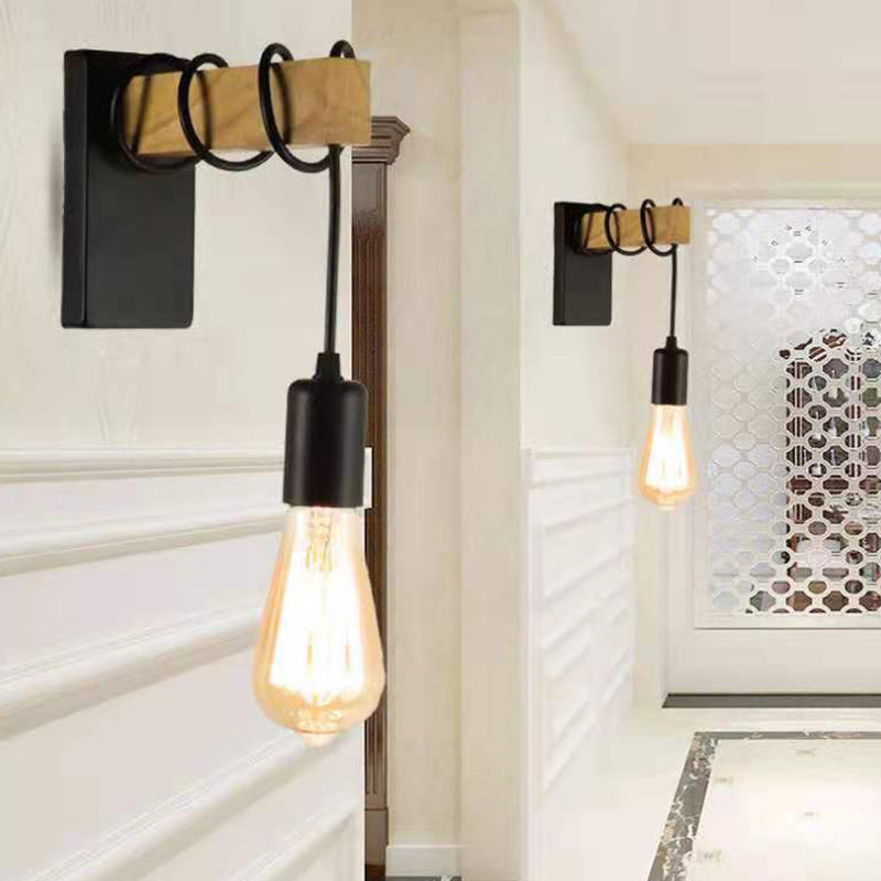 Simple Shape Wall Light Sconces Wood 1 Light Wall Lighting Fixtures for Bedroom