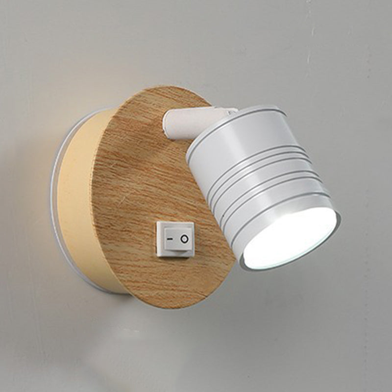 Single Contemporary Black/White Wall Mounted Sconce Shaded Wooden Wall Light