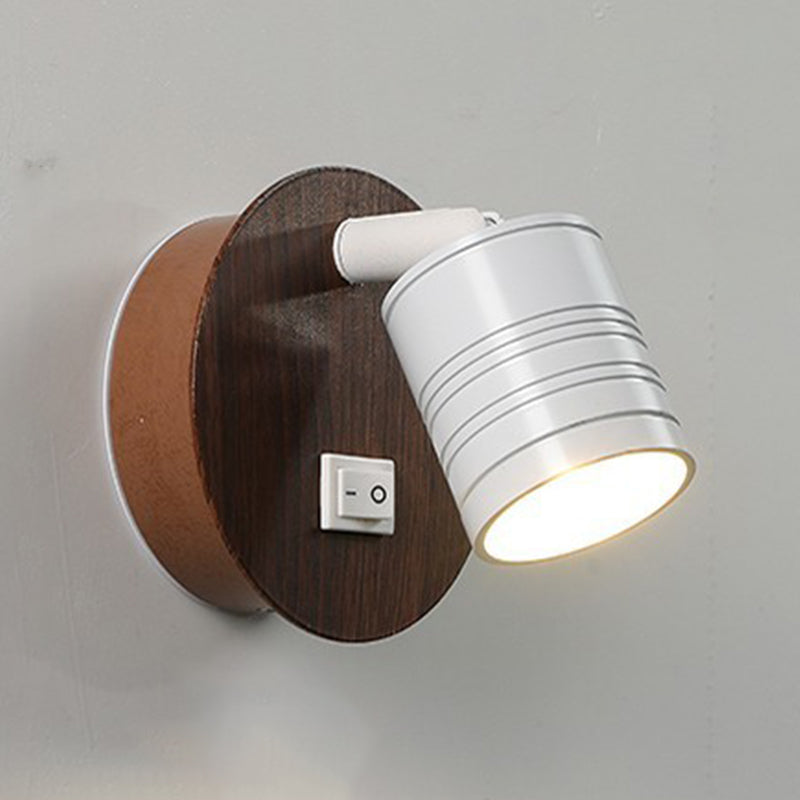 Single Contemporary Black/White Wall Mounted Sconce Shaded Wooden Wall Light