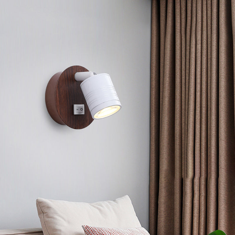 Single Contemporary Black/White Wall Mounted Sconce Shaded Wooden Wall Light