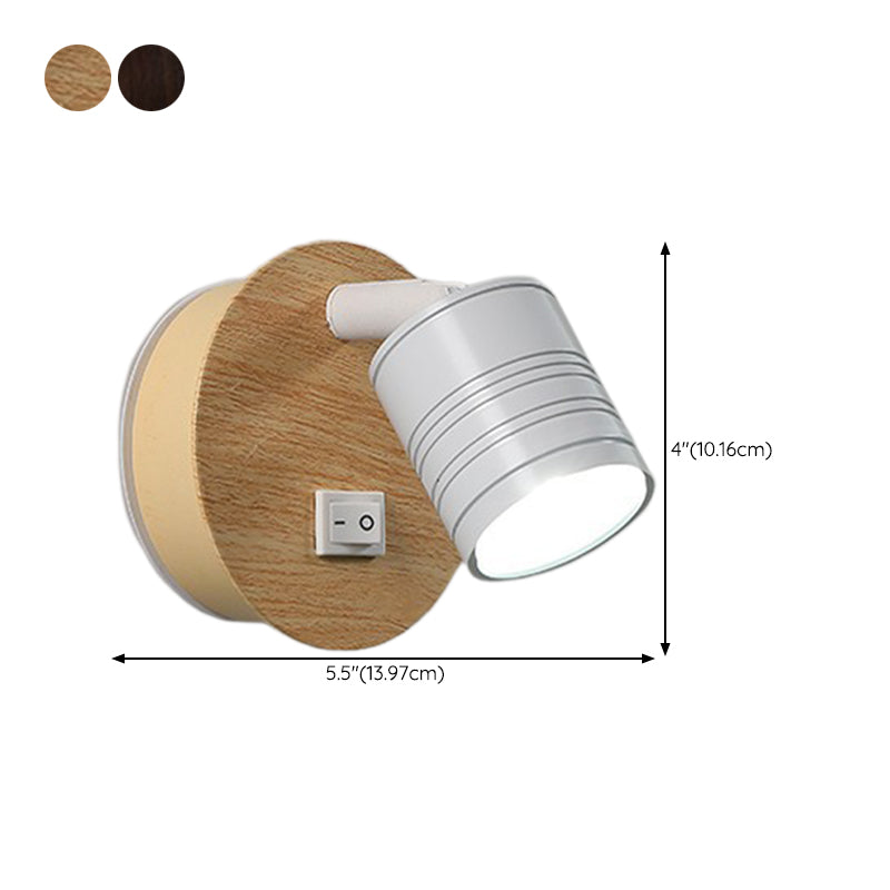 Single Contemporary Black/White Wall Mounted Sconce Shaded Wooden Wall Light