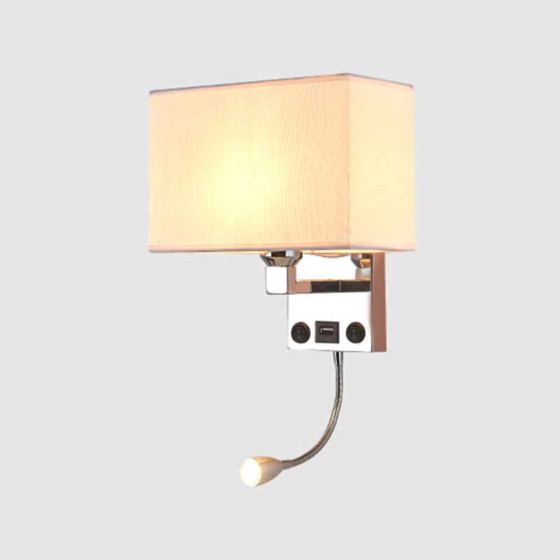 Adjustable Metal Modern Wall Sconce Rectangle Shape Wall Light with Fabric Shade for Study