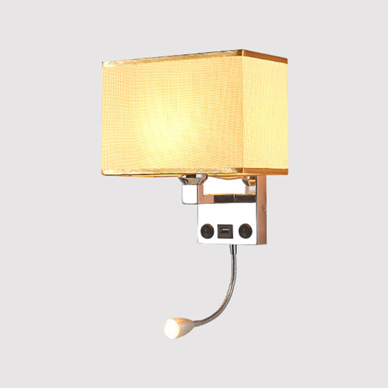 Adjustable Metal Modern Wall Sconce Rectangle Shape Wall Light with Fabric Shade for Study