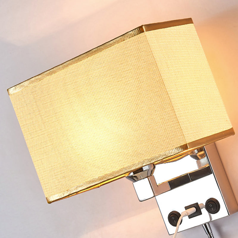 Adjustable Metal Modern Wall Sconce Rectangle Shape Wall Light with Fabric Shade for Study