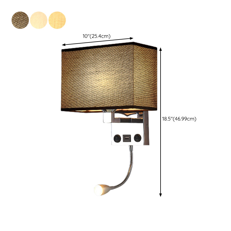 Adjustable Metal Modern Wall Sconce Rectangle Shape Wall Light with Fabric Shade for Study