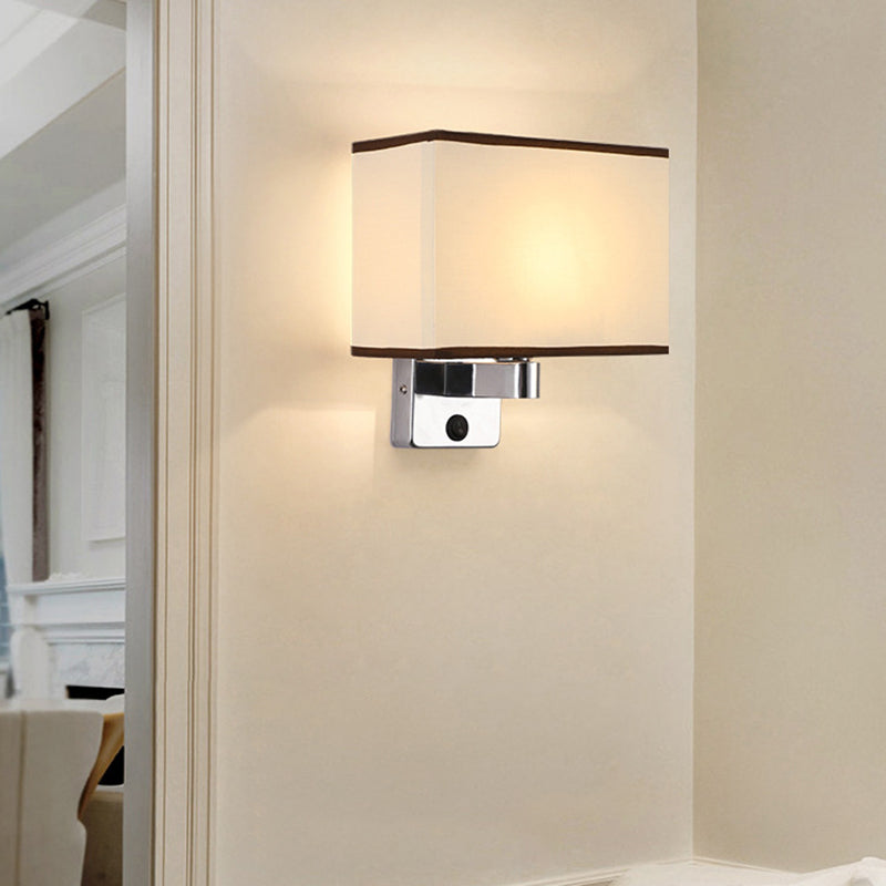 Modern Metal Wall Sconce Geometric Shape Wall Light with Fabric Shade for Study