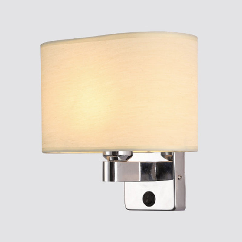 Modern Metal Wall Sconce Geometric Shape Wall Light with Fabric Shade for Study