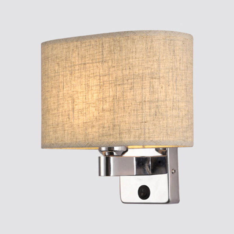 Modern Metal Wall Sconce Geometric Shape Wall Light with Fabric Shade for Study