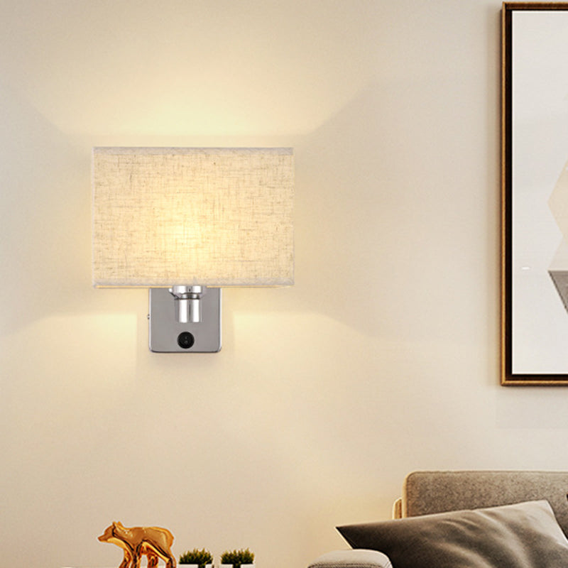 Modern Metal Wall Sconce Geometric Shape Wall Light with Fabric Shade for Study