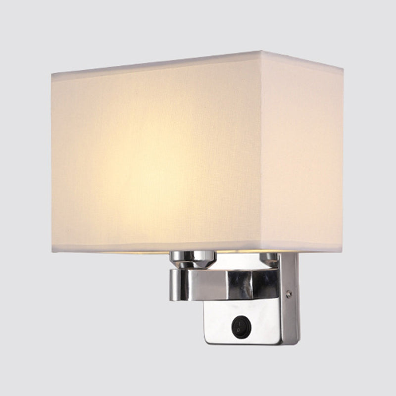 Modern Metal Wall Sconce Geometric Shape Wall Light with Fabric Shade for Study