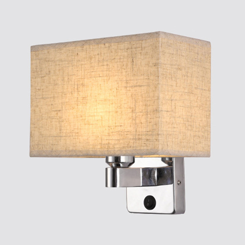 Modern Metal Wall Sconce Geometric Shape Wall Light with Fabric Shade for Study