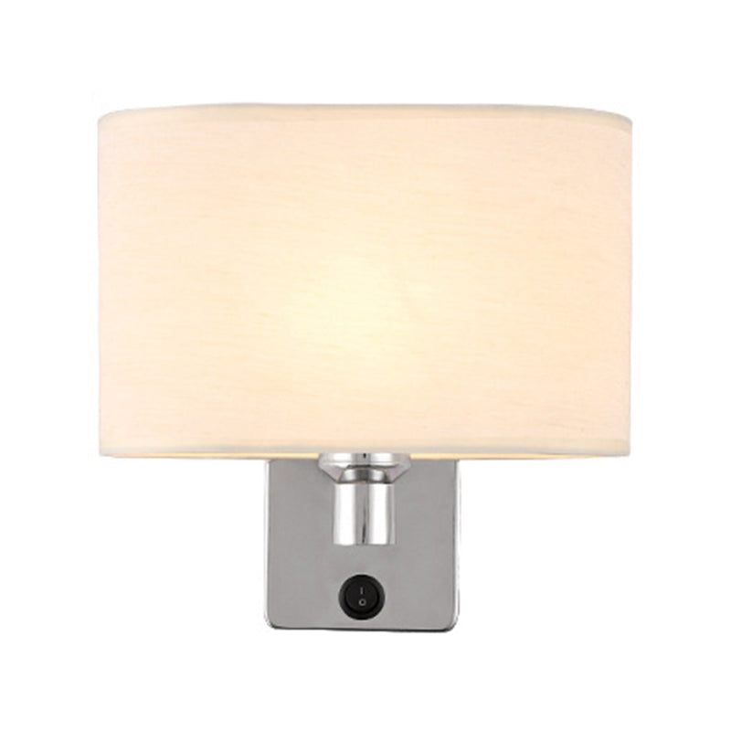 Modern Metal Wall Sconce Geometric Shape Wall Light with Fabric Shade for Study