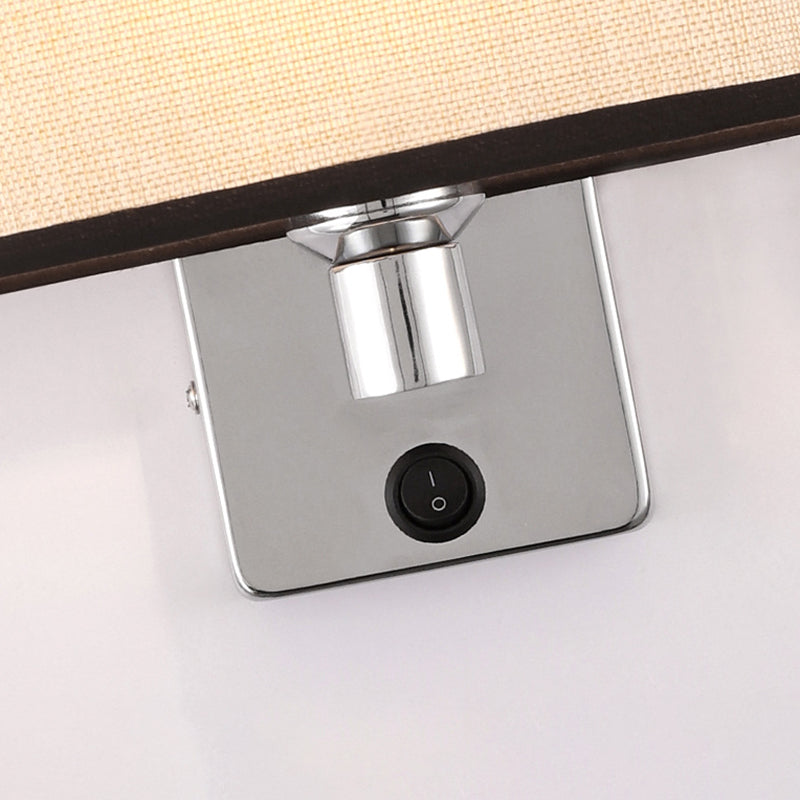 Modern Metal Wall Sconce Geometric Shape Wall Light with Fabric Shade for Study