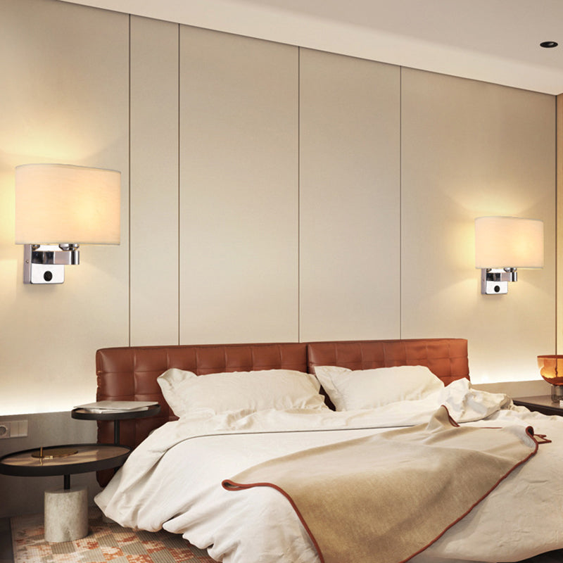 Modern Metal Wall Sconce Geometric Shape Wall Light with Fabric Shade for Study