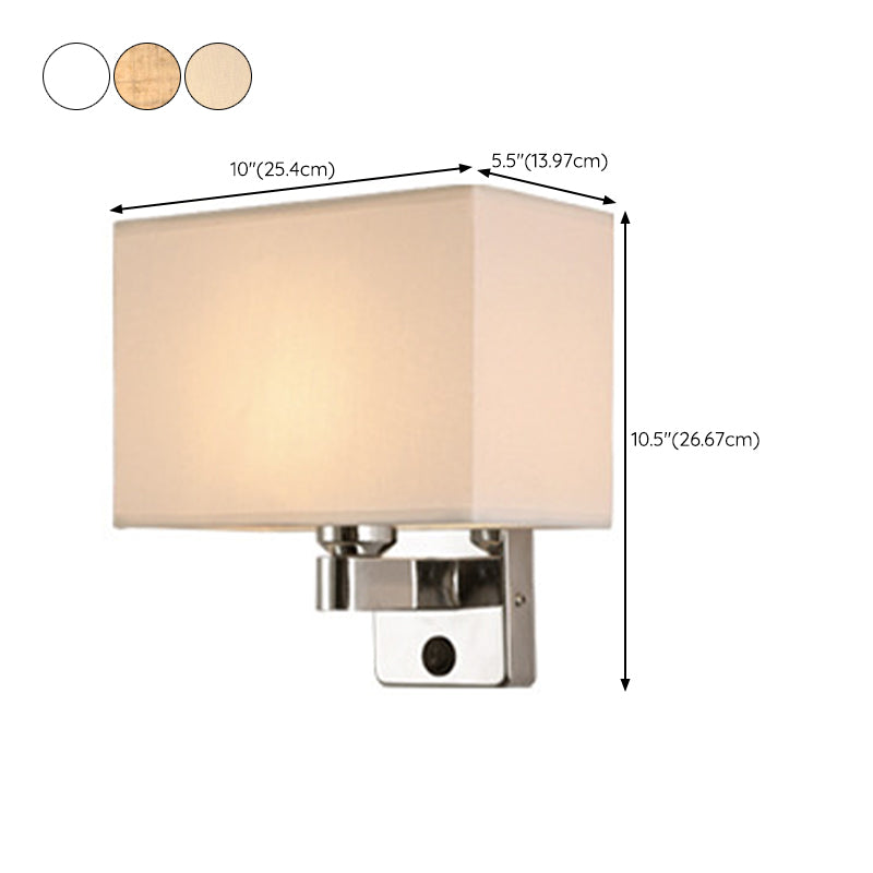 Modern Metal Wall Sconce Geometric Shape Wall Light with Fabric Shade for Study