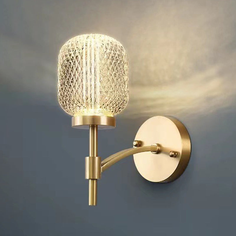 Contemporary Single Golden Wall Mounted Sconce Glass Shaded Statement Wall Light