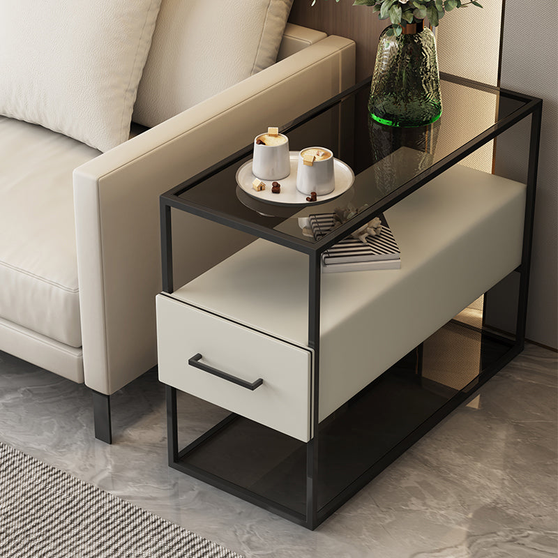 Modernistic Sofa Side Accent Table with Pedestal and 1 Drawer