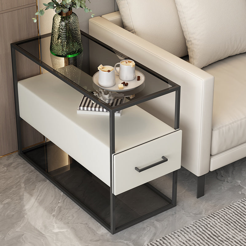 Modernistic Sofa Side Accent Table with Pedestal and 1 Drawer