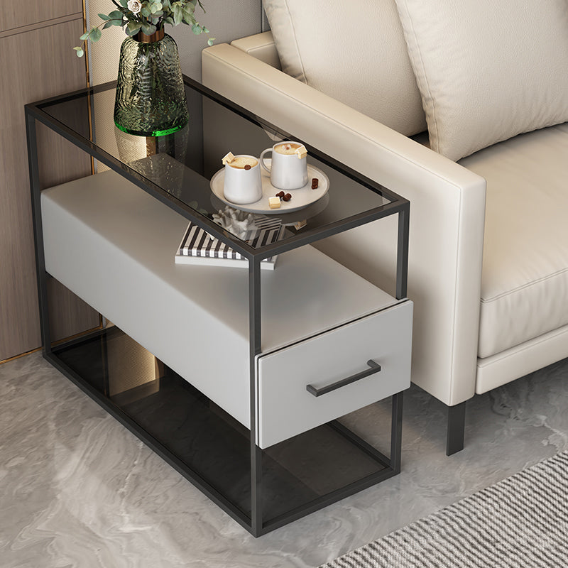 Modernistic Sofa Side Accent Table with Pedestal and 1 Drawer