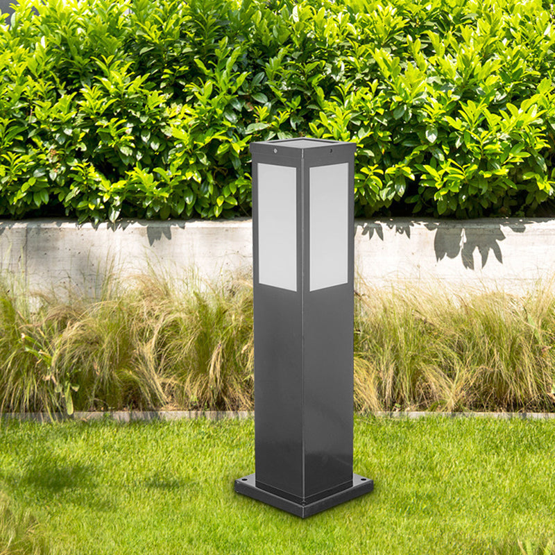 Contemporary Rectangular Solar Pillar Lamp in Black for Courtyard