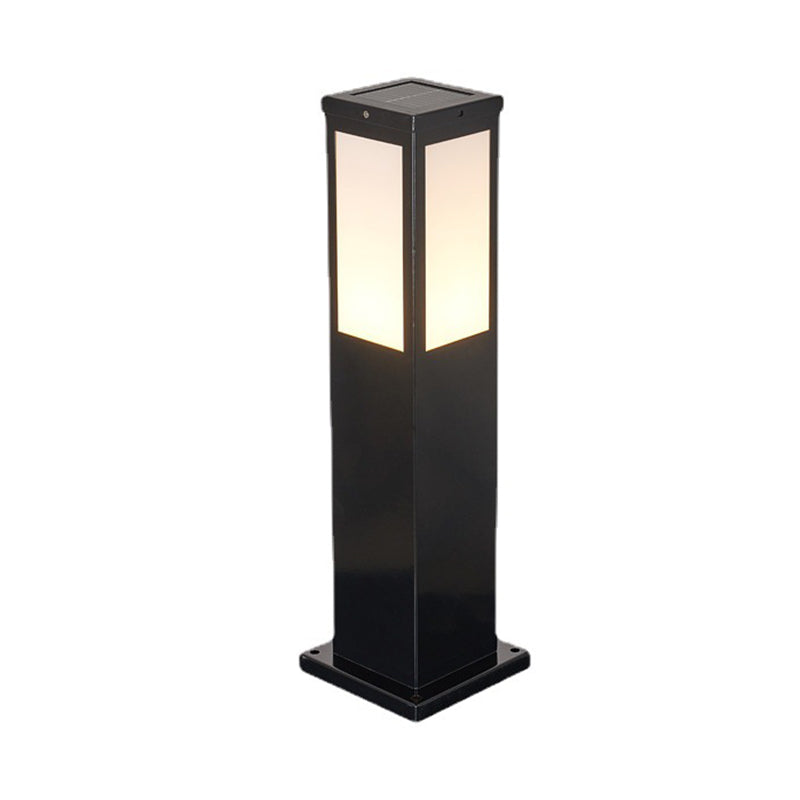 Contemporary Rectangular Solar Pillar Lamp in Black for Courtyard