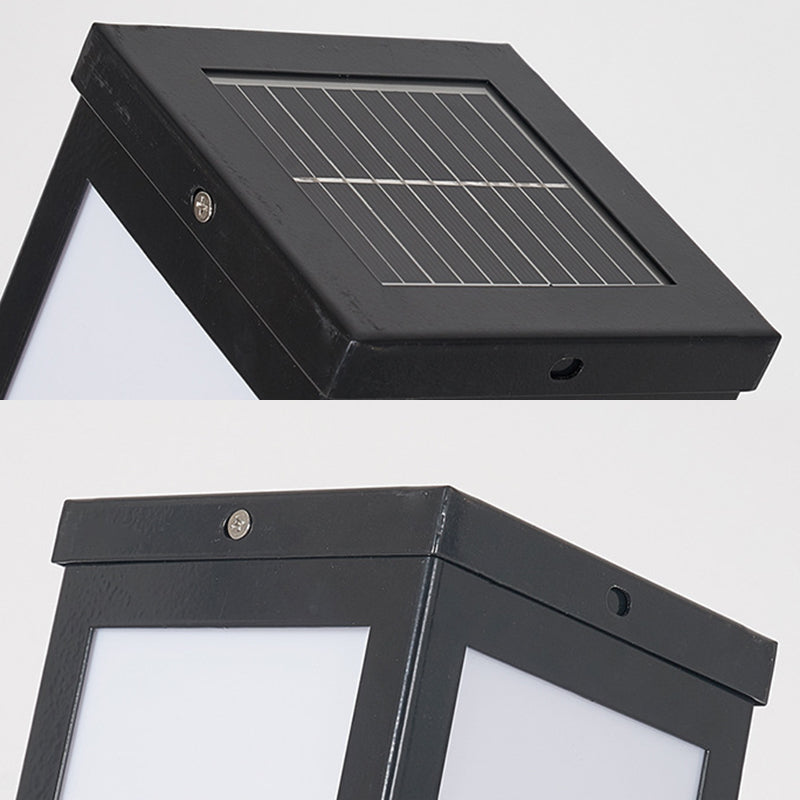 Contemporary Rectangular Solar Pillar Lamp in Black for Courtyard