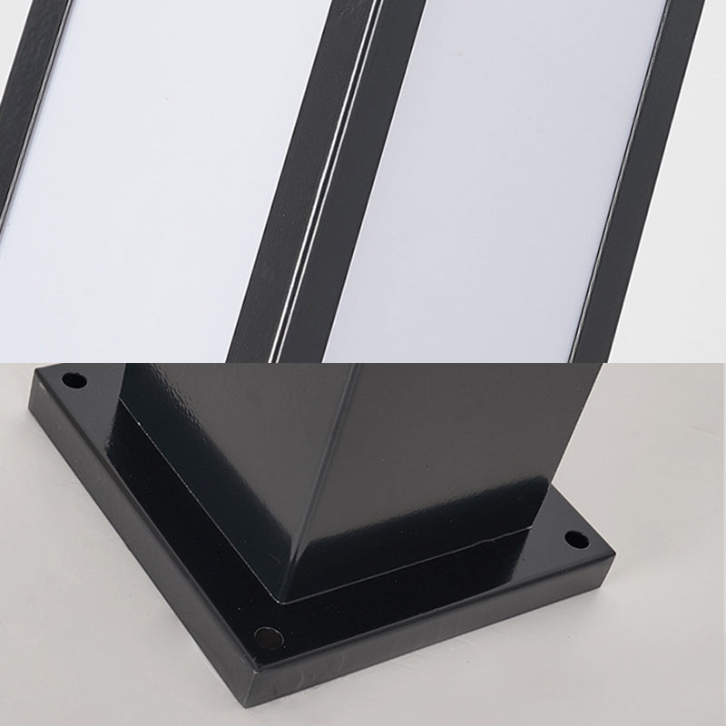 Contemporary Rectangular Solar Pillar Lamp in Black for Courtyard