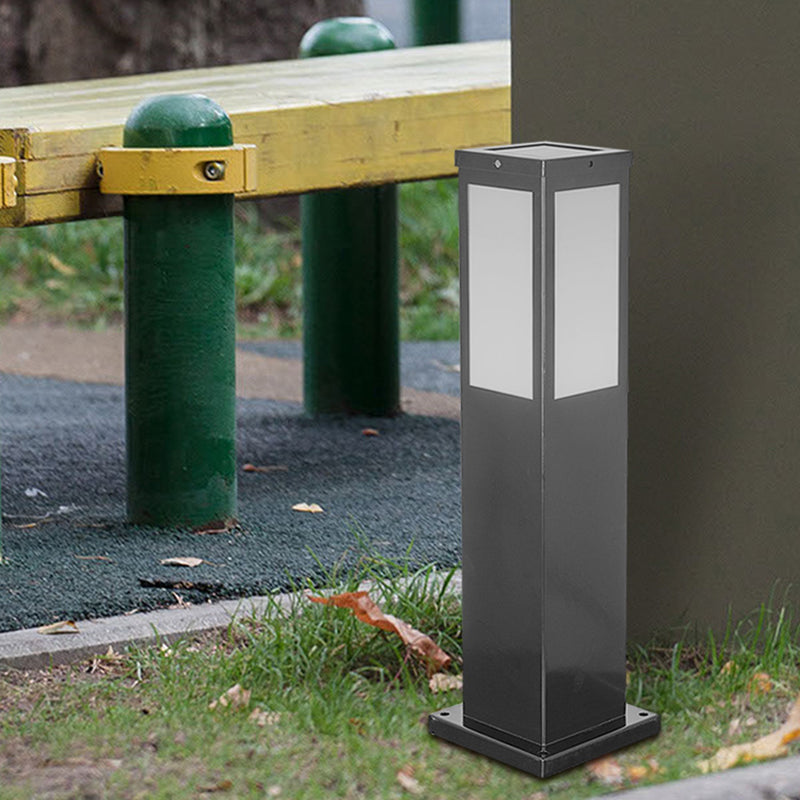 Contemporary Rectangular Solar Pillar Lamp in Black for Courtyard