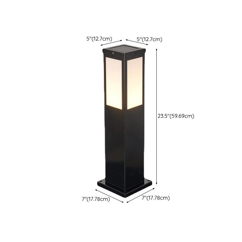 Contemporary Rectangular Solar Pillar Lamp in Black for Courtyard