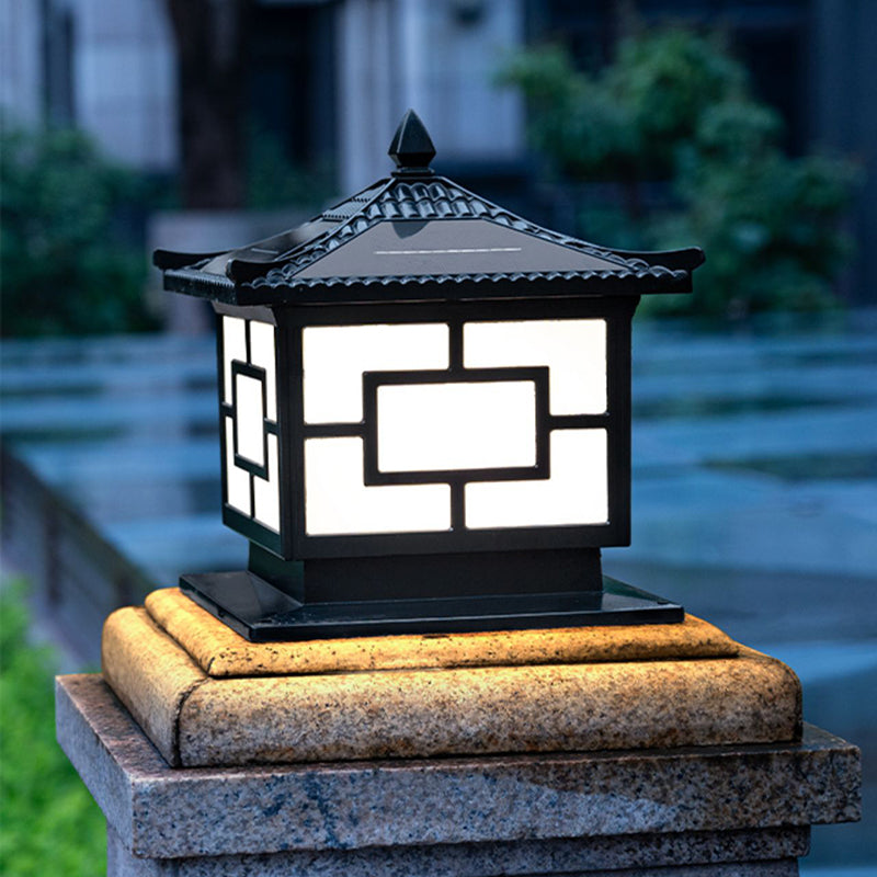 Contemporary Metallic LED Pillar Lamp Creative Solar Lighting Fixture for Garden